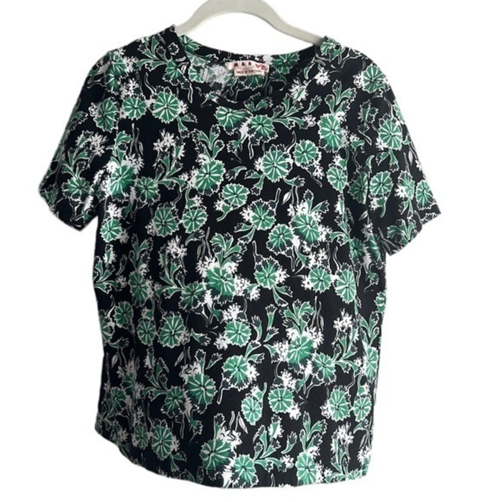 Marni floral short sleeve cotton silk blend loose fitting shirt top
